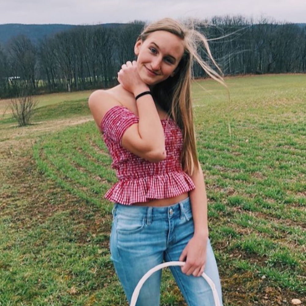 Red gingham ruffle crop top